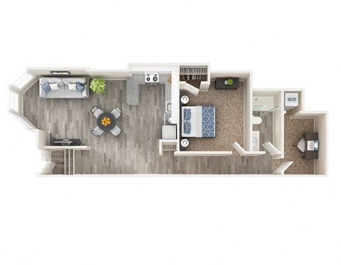 Floor plan for 1 bed, 1 bath, 785 sqft